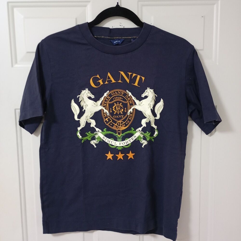 GANT Women Navy Blue Rope Icon Short Sleeve Crew Neck T Shirt Size XS